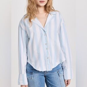 NWT Free People Kelia Stripe Trapeze Long Sleeve Beachy Coastal Blouse Top